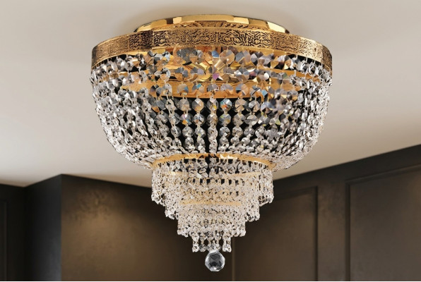 Kronžurnāls Griestu lampa Luksusa zelta griestu lampa Lustra Kristāla māksla.