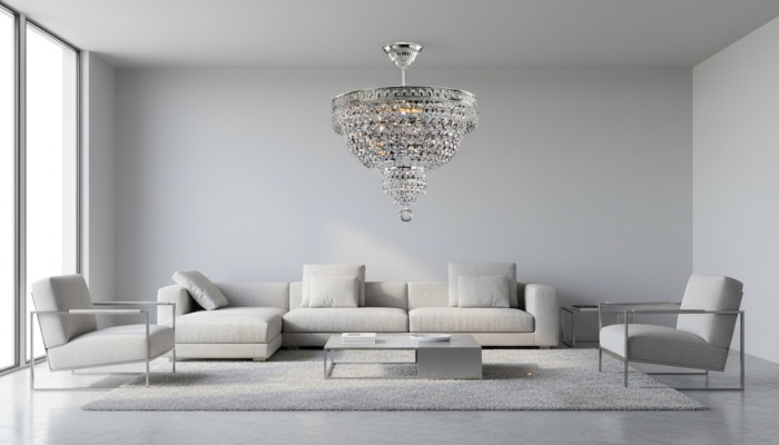 Luksusa sudraba kronšteins kristāla griestu lampa