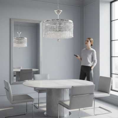 Apgrieztas griestu lampa Kristāla griestu lustrs Luksusa sudraba krons lustres
