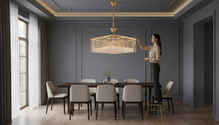 Luksusa žandelieris griestu lampa zelts krons kristāla māksla