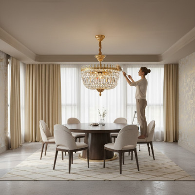 Plīslamp Luxurious Gold Ceiling Lamp Chandelier Crystal Art