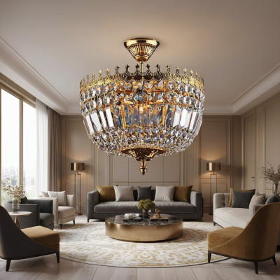 Plīslamp Luxurious Gold Ceiling Lamp Chandelier Crystal Art