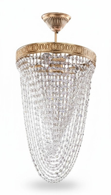 Luksusa zelta griestu lampa ar kristāla kroni.
