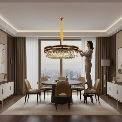 Apļa lukturis lampa griestu lampa zelta kroņlustrs griestu lampa kausējums kristāls