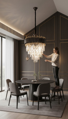 Luksusa dzelžu griestu lampa Zelta griestu lampa Lietussargs Kristāls Aplis
