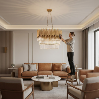 Gaismas lukturis griestu lampa krons griestu lampa luksusa zelts līsteris kristāls