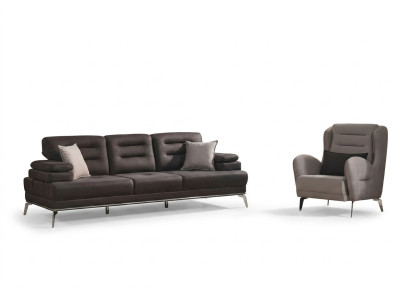 Sofas komplekts 3 mērā guļamgarnitūru dīvāns krēsls audums melns moderns komplekts