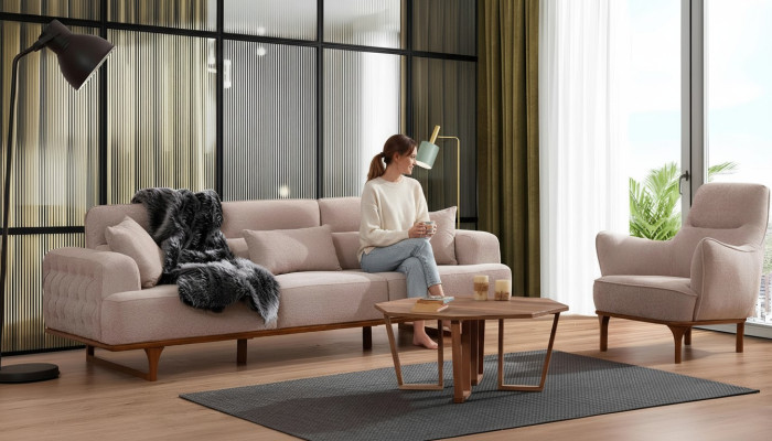 Beidzamais mīkstajsofa par trijvietīgu krēslu Luxus krēsls Beige Moderns mēbeles