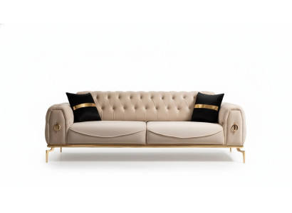 Moderns Chesterfield dīvāns ar trim sēdvietām, auduma mēbeles, nerūsējošā tērauda mēbeles, dīvāns