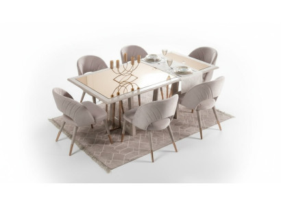 Ēdamistabas mēbeļu komplekts Ēdamistabas komplektā 7 gab Esstisch Stühle Beige Holz