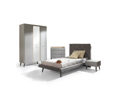 Complete Youth Bed Bedroom Furniture Wooden Bed Gray Bed Set 4 pieces