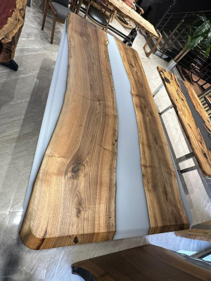 Ēdamistabas galds Virtuves galds Ēdamgalds Epoksīda smaržgalds 240 cm koksne Brūns