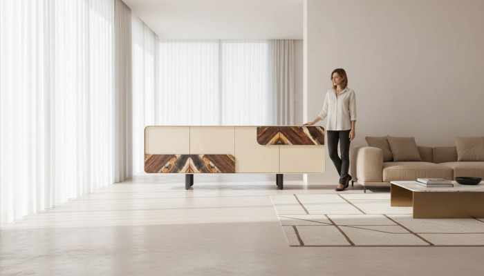 Sniedze Sideboard Kommode Beige koks Modern Mēbeļu skapis Dizains