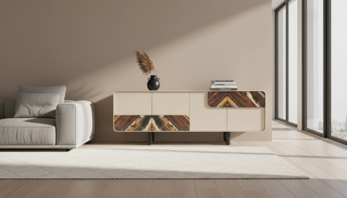 Sniedze Sideboard Kommode Beige koks Modern Mēbeļu skapis Dizains