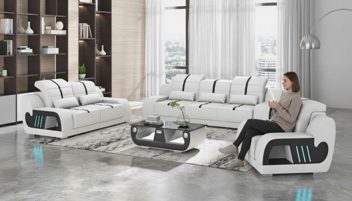 Dīvāns komplekts Luxus Sofa komplektā pilnībā balts mākslīgais ādas dīvāns 321