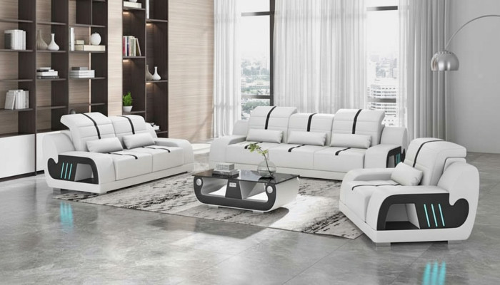 Dīvāns komplekts Luxus Sofa komplektā pilnībā balts mākslīgais ādas dīvāns 321