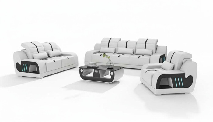 Dīvāns komplekts Luxus Sofa komplektā pilnībā balts mākslīgais ādas dīvāns 321