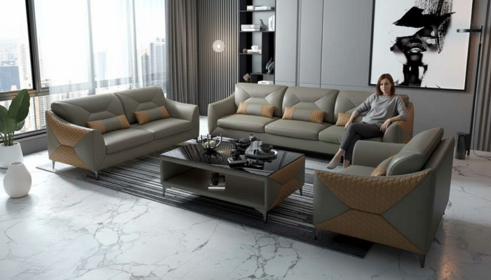 Garnitūras Sofa komplekts Dīvāna komplekts 3+2+1 sēdvietu ādas dīvāns Dīvāns Pelēks