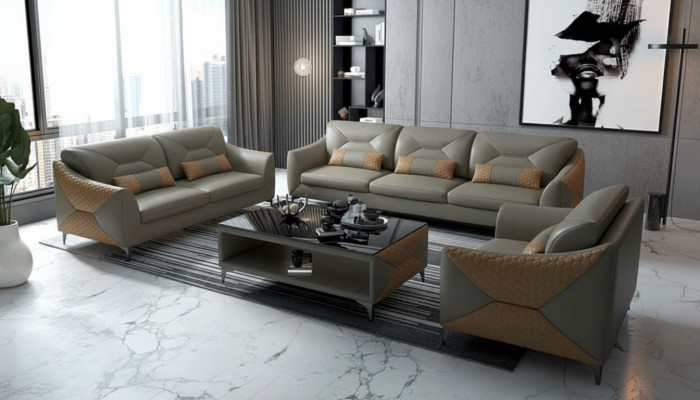 Garnitūras Sofa komplekts Dīvāna komplekts 3+2+1 sēdvietu ādas dīvāns Dīvāns Pelēks