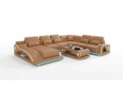 Dzīvojamā zona XXL sofa U formas liela stūra ādas dīvāns brūns dīvāni jauni