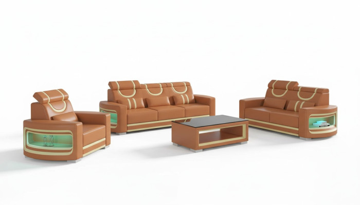 Sofas komplekts Luxury Komplektējiet dīvāna komplektu Brūns mākslīgais ādas dīvāns 321