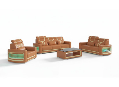 Sofas komplekts Luxury Komplektējiet dīvāna komplektu Brūns mākslīgais ādas dīvāns 321