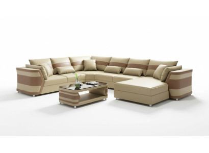 Dzīvojamās istabas xxl sofa U formas liela stūra lederu dīvāns Bežas dīvāni.