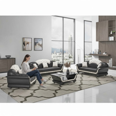 Sofa komplekts ādas dīvāns Kanapes komplekts Mākslīgā ādas dīvāns Komplekts ar 3 dīvāniem Melns