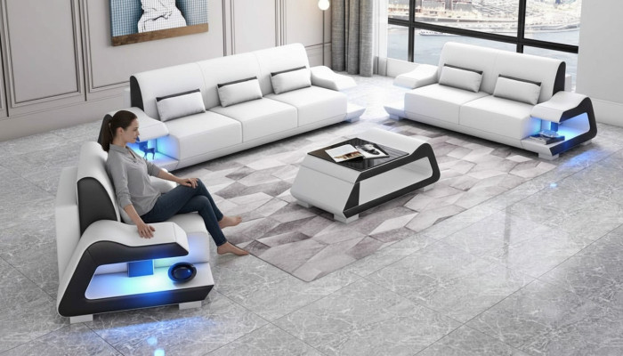 Couchgarnitur Sofagarnitur Ledersofas Sofa Komplette 3tlg Weiß Set 3+2+1 Dīvāns Izmēri Izmēri Dēš Skaists Izmērs 3+2+1