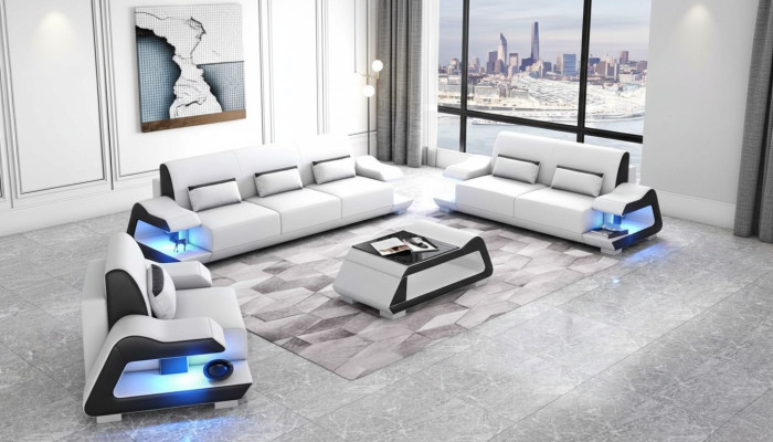 Couchgarnitur Sofagarnitur Ledersofas Sofa Komplette 3tlg Weiß Set 3+2+1 Dīvāns Izmēri Izmēri Dēš Skaists Izmērs 3+2+1