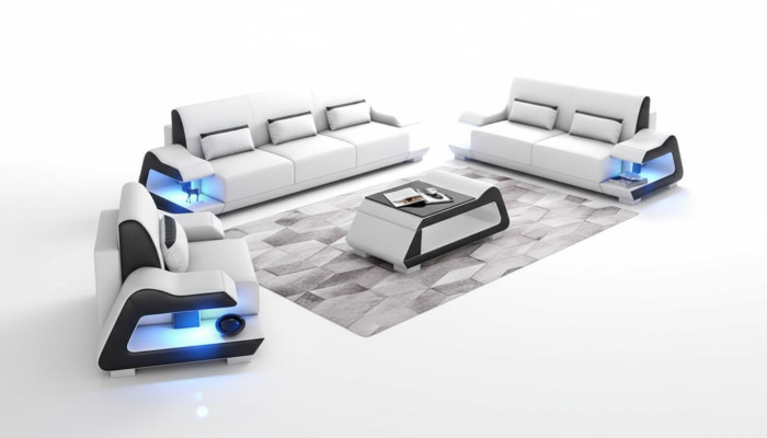 Couchgarnitur Sofagarnitur Ledersofas Sofa Komplette 3tlg Weiß Set 3+2+1 Dīvāns Izmēri Izmēri Dēš Skaists Izmērs 3+2+1
