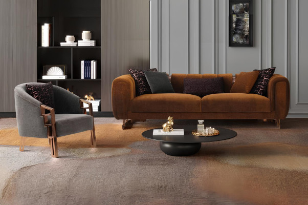 Ganu astoņu divu kresls brūns auduma dīvāns komplektsiksējumi Sofa