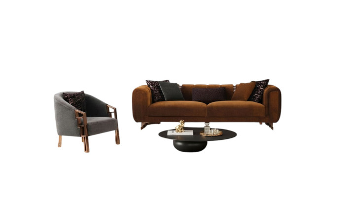 Ganu astoņu divu kresls brūns auduma dīvāns komplektsiksējumi Sofa