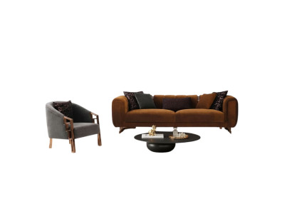 Ganu astoņu divu kresls brūns auduma dīvāns komplektsiksējumi Sofa