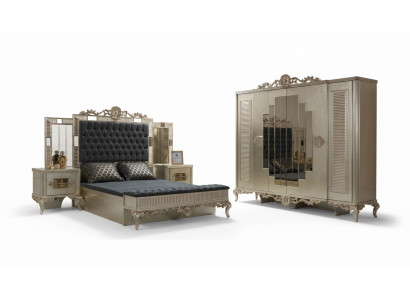 Divu personu gultas Chesterfield Luksusa guļamistabas komplekts Gulta 5 daļas Zelta gultas