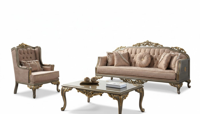 Chesterfield dīvāngarnitūra ar trim sēdvietām un krēslu auduma galds bēšs Jauns