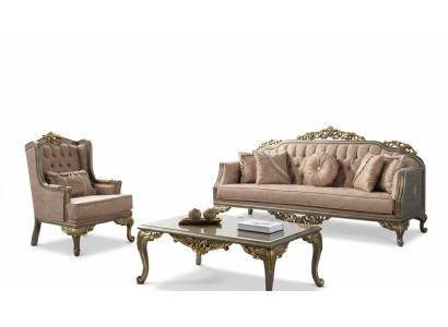 Chesterfield dīvāngarnitūra ar trim sēdvietām un krēslu auduma galds bēšs Jauns