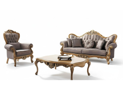Chesterfield divvietīgs dīvāns ar krēslu auduma galds pelēks dīvāns