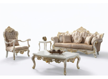 Couchgarnitur Garnitur Polstersofa Chesterfield Luxus Stoff Sofa Beige - Dīvāns komplekts Polster sofa Chesterfield luksusa audums Dīvāns Beige