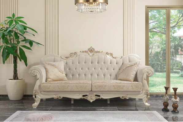 Trīsvietīgā dīvāna 3. sēdeklis, auduma dīvāns, bēšs krāsas Chesterfield stils