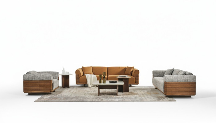 Sofas komplekts Brunais auduma mīksto mēbelu komplekts