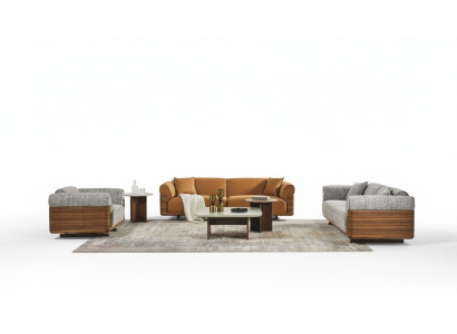 Sofas komplekts Brunais auduma mīksto mēbelu komplekts
