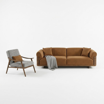 Sofas komplekts ar polsterētu dīvānu brūns trīs vietu krēsls moderns 3 gab.