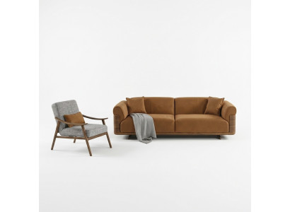 Sofas komplekts ar polsterētu dīvānu brūns trīs vietu krēsls moderns 3 gab.