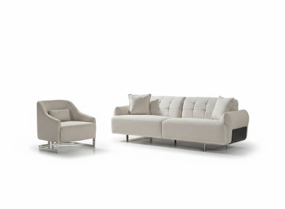 Luksusa dīvāns Polster sofa balta Komplekts ar trim vietām un divkrēslu divām daļām.