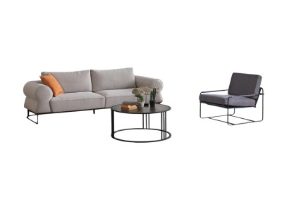 Sofas komplekts Tapētu dīvāns Nogriez grīdas dīvāni Pelēks auduma dīvāns