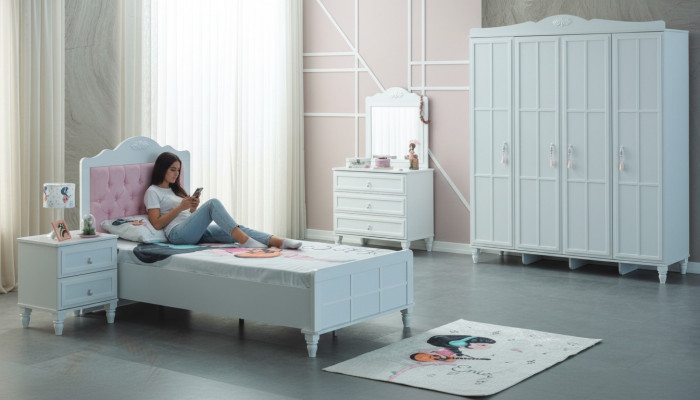 Luxusa bērnu mēbeļu komplekts Bērnu gulta Bāla koks 5 gabalu komplekts Bērnu istaba