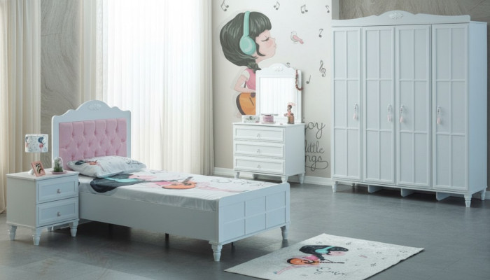 Luxusa bērnu mēbeļu komplekts Bērnu gulta Bāla koks 5 gabalu komplekts Bērnu istaba