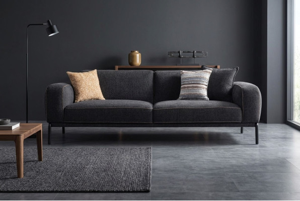 Eleganta mīksta sofa, sofa, 3 vietu dīvāns, sēdvietu dīvāns pelēks audums Moderns mīkstais dīvāns