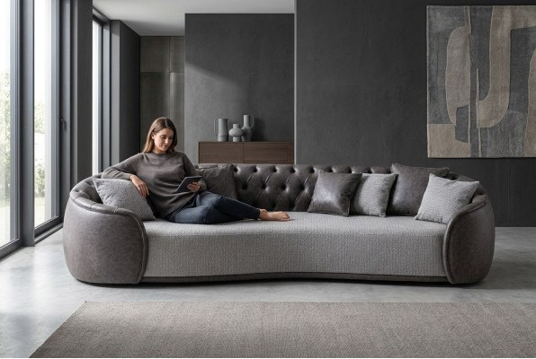 Četrvietais Chesterfield dīvāns 4-vietīgs pelēks auduma dīvāns auduma polsterdīvāns